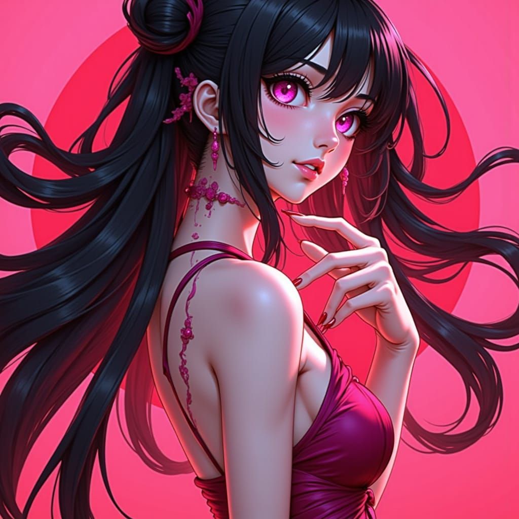 Cyberpunk Demon Slayer with Vibrant Hair and Stiletto Nails