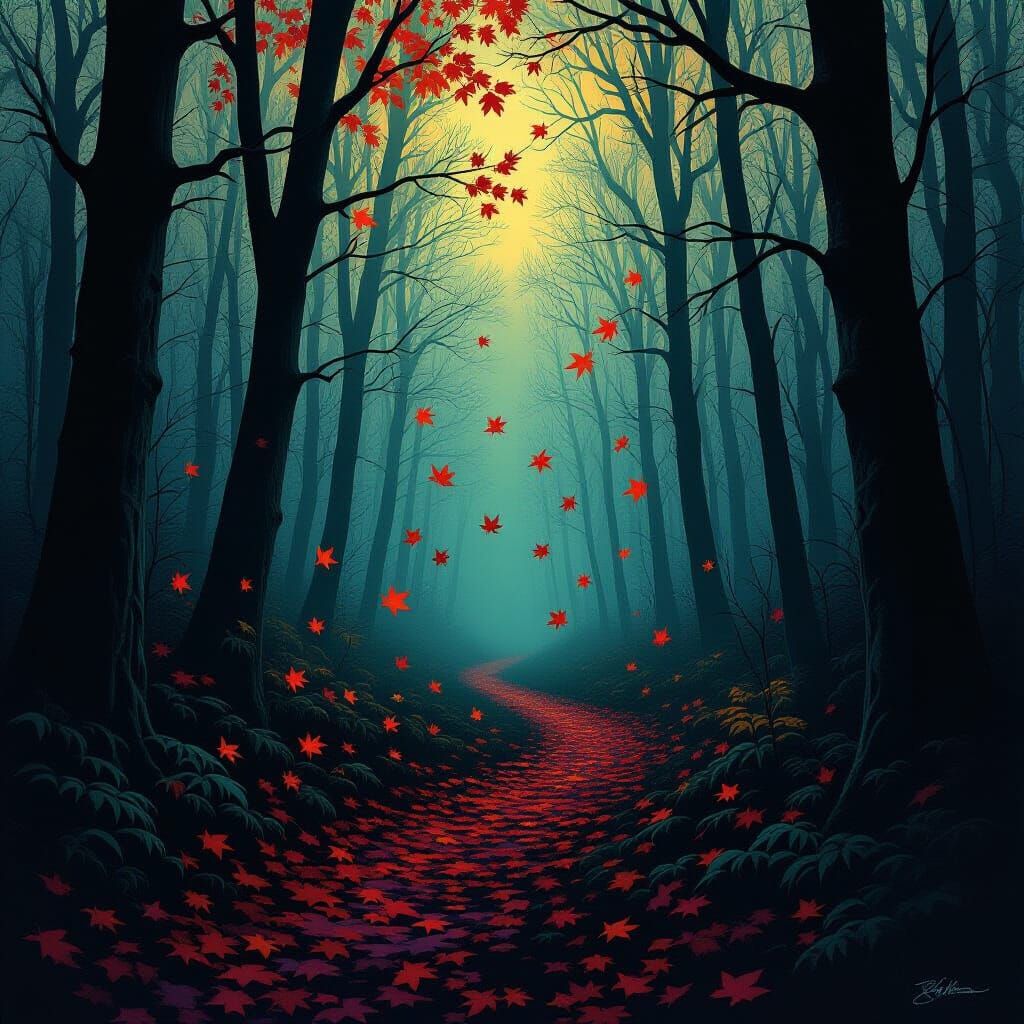 Spectral Autumn Leaves in Gothic Horror Style