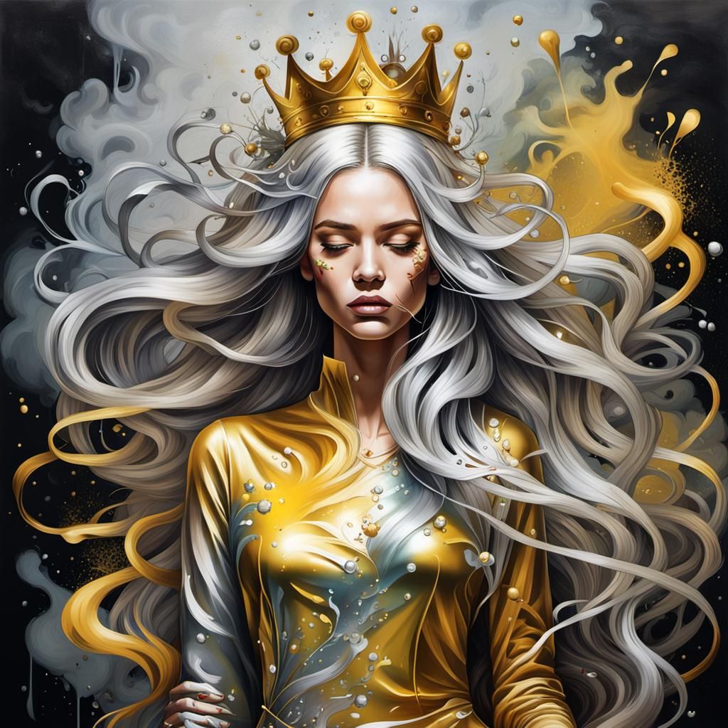 Smokey Graffiti Woman in Gold Dress