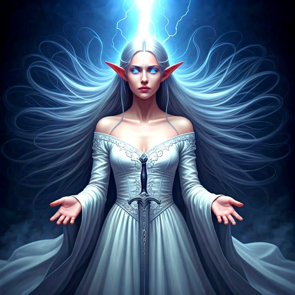 Silver Elf in Lightning Storm