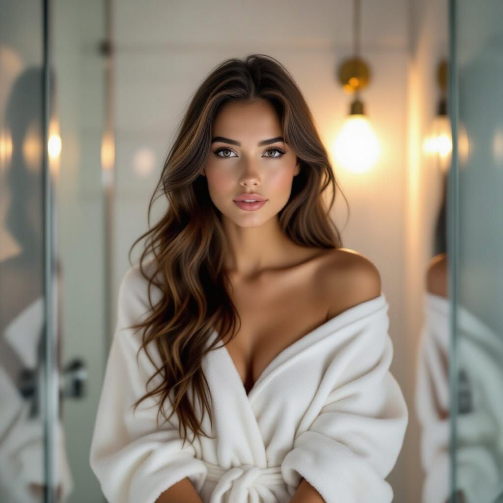 Woman in White Robe Prepares for Shower
