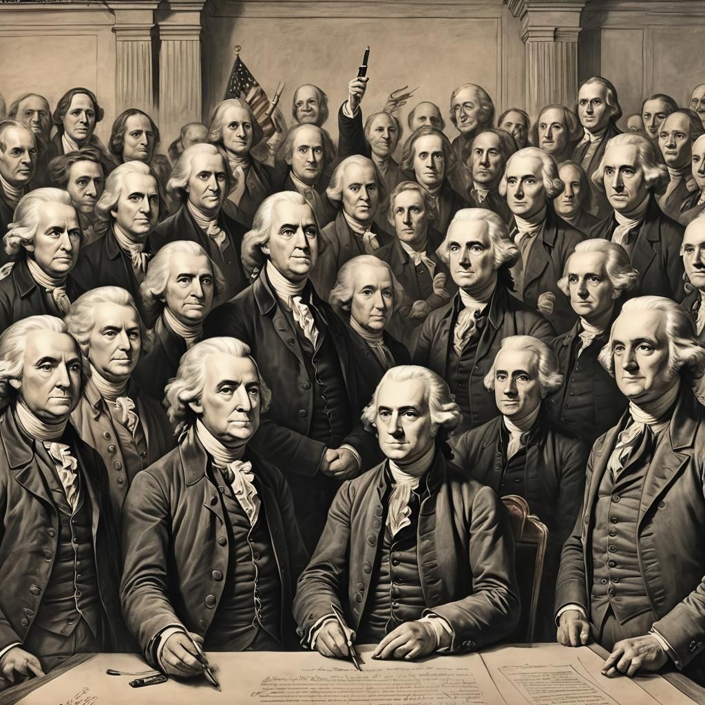 Founding fathers take a selfie as they sign yhe Declaration ...