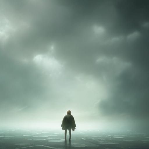 Sad Soul in Dark, Illuminated by Blue Light