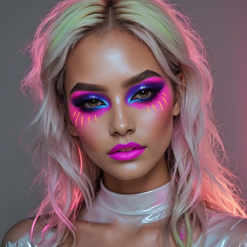 Woman with Striking Neon Makeup