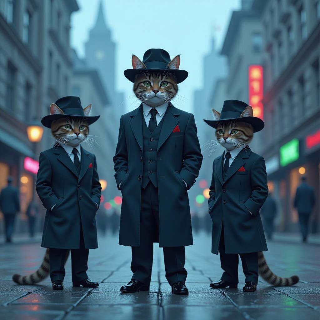 Cats in Suits Plotting World Domination in Cyberpunk City