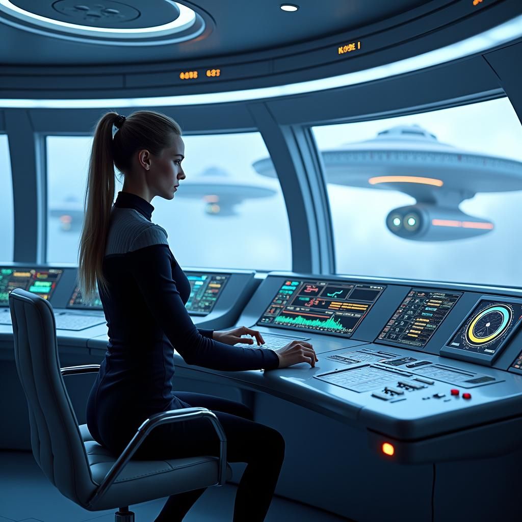Futuristic Starfleet Command Center with LCARS Interface