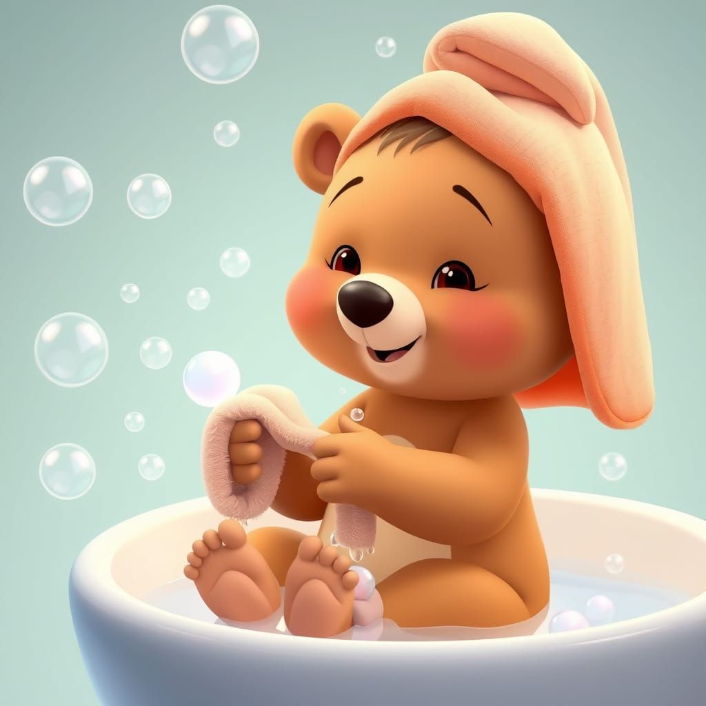 Baby Bear's Bubble Bath in Cartoon 3D Style