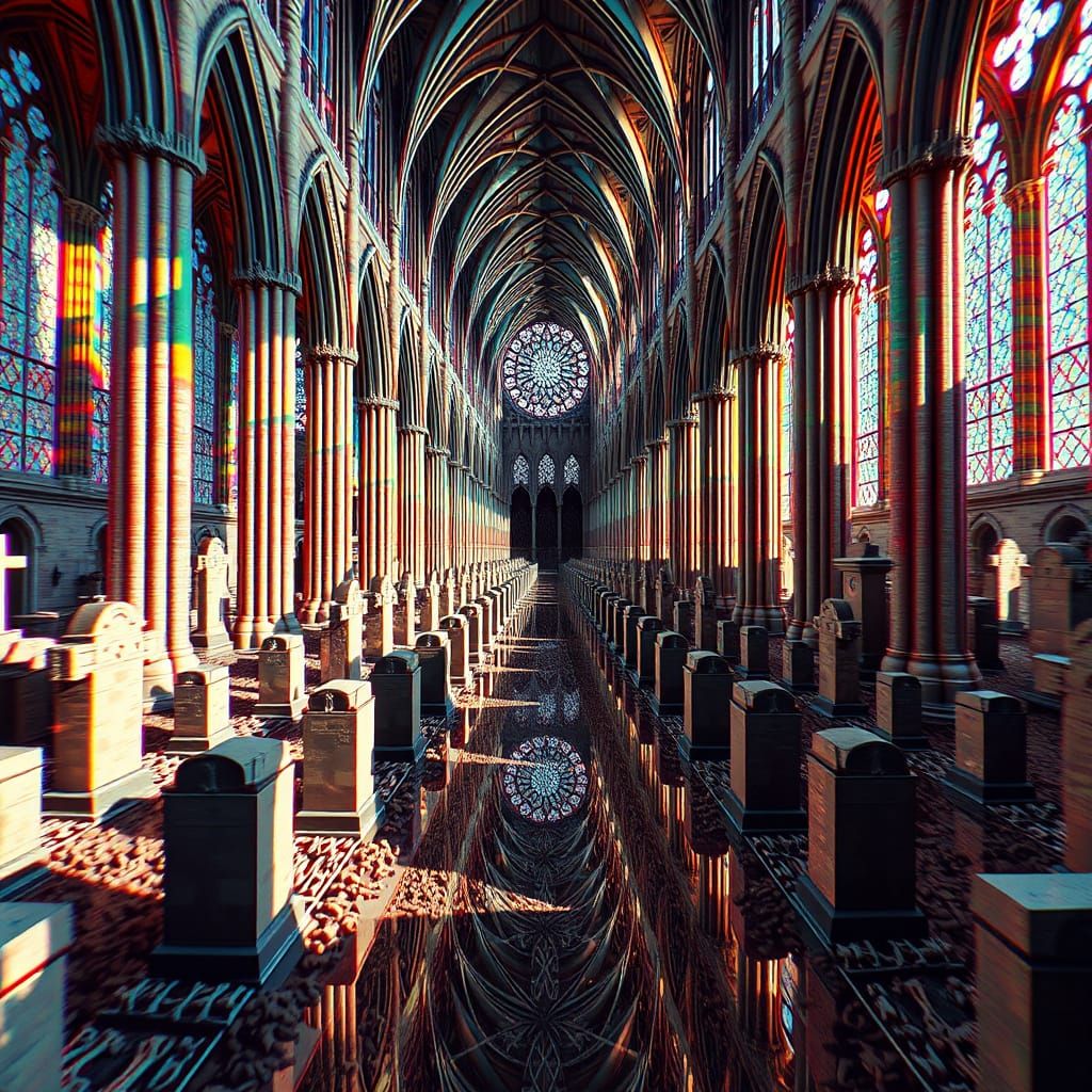 Gothic Cathedral Reflected in Distorted Mirror