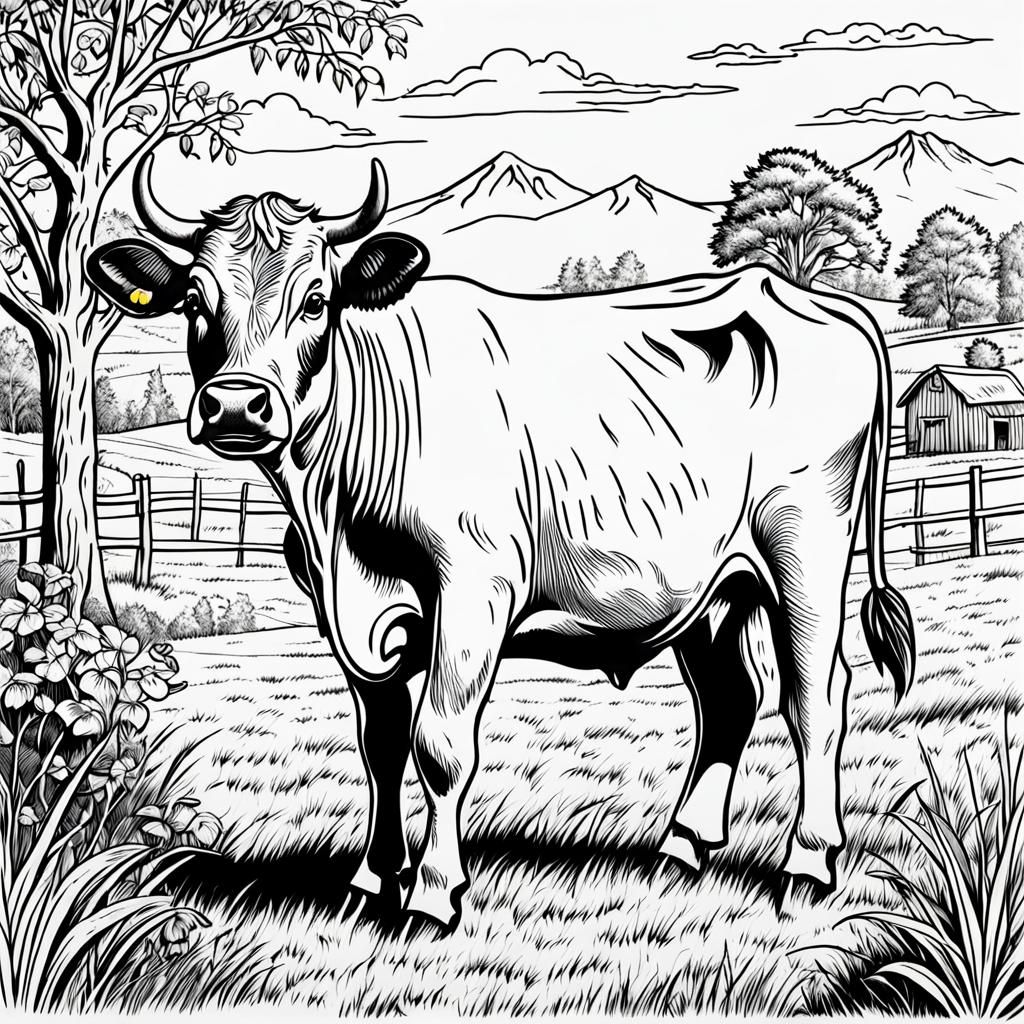 Simple Cow Line Art for Kids Coloring Page