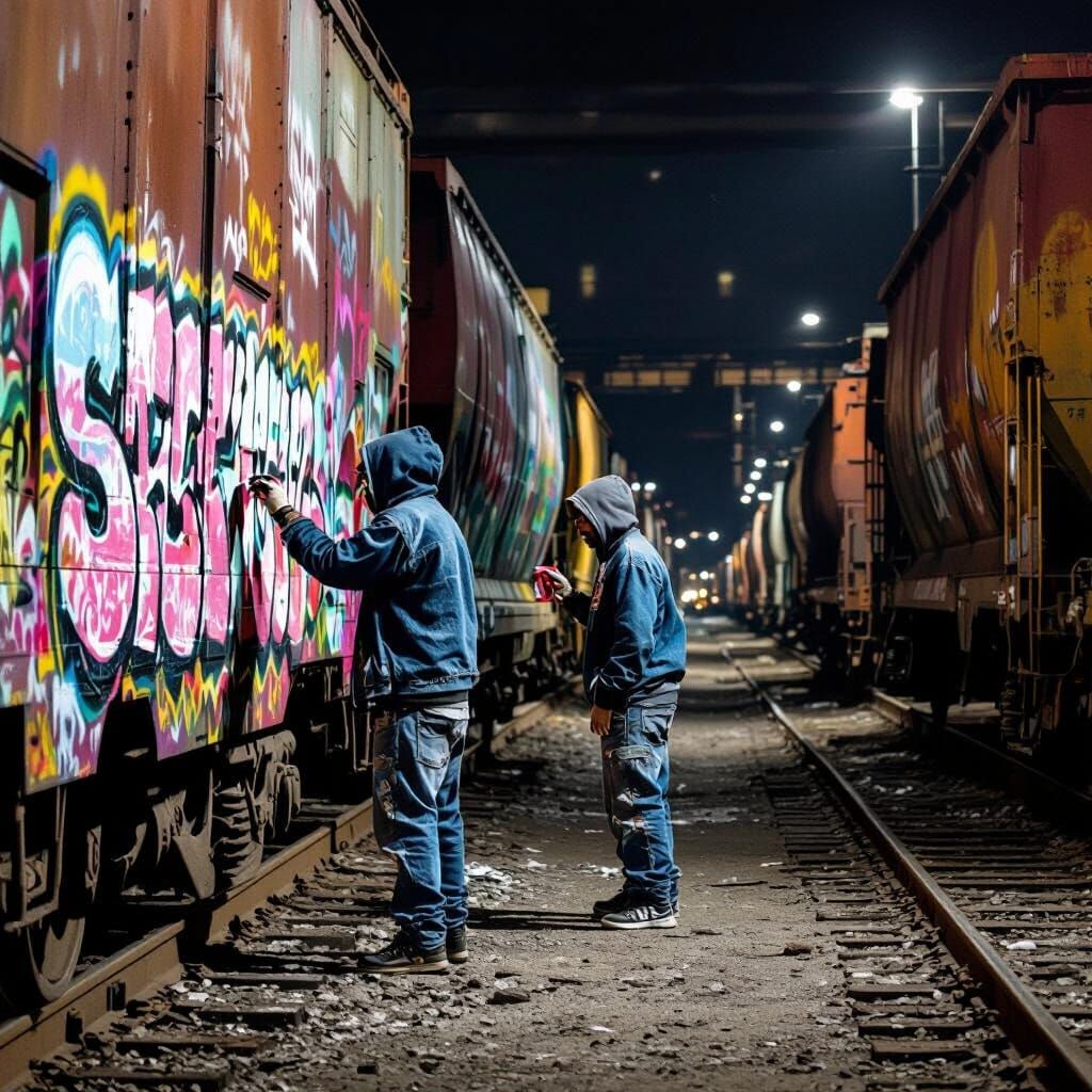 Graffiti Artists Paint Vibrant Tags on Boxcars