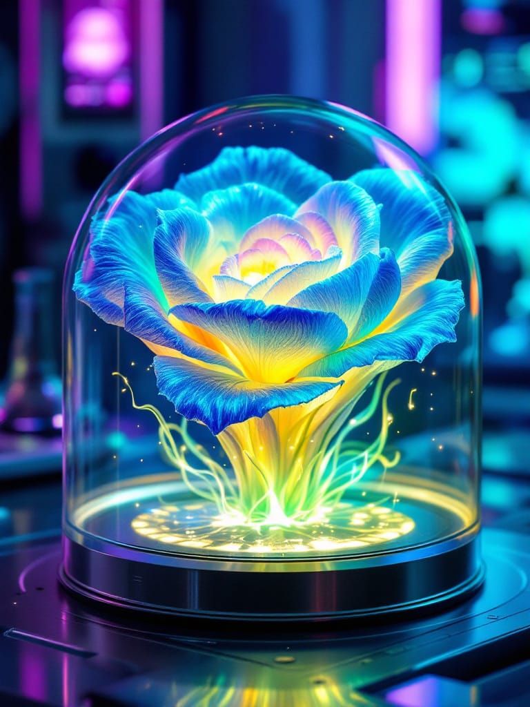 Futuristic Lab: Glowing Flower in a Dome