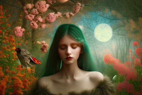 Transhumanist Woman and Mycelium Network in Magic Realism