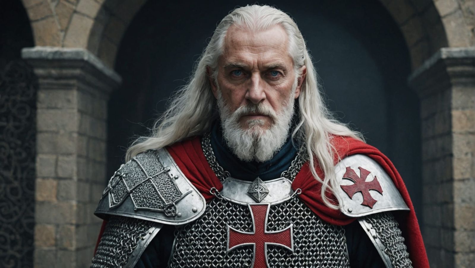 Templar Knight with White Beard and Red Cross