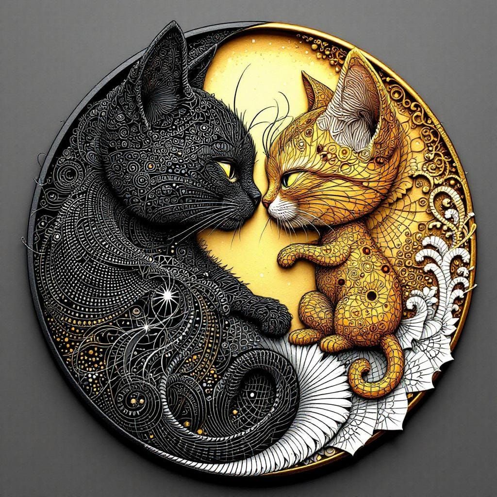 Yin Yang Chibi Cat Portrait