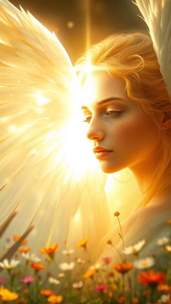 Radiant Angel in Heavenly Garden, Surreal Art