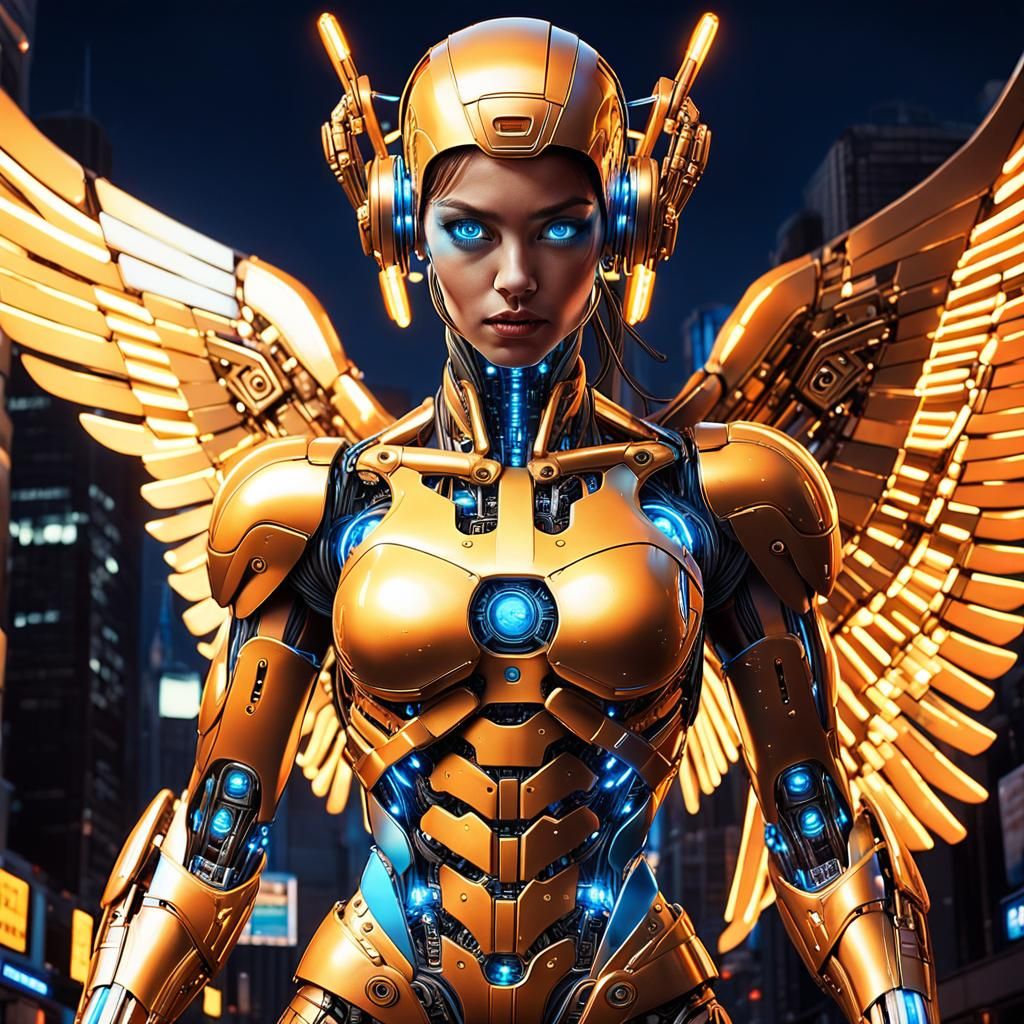 Anime Cyborg Woman in Retropunk Metropolis