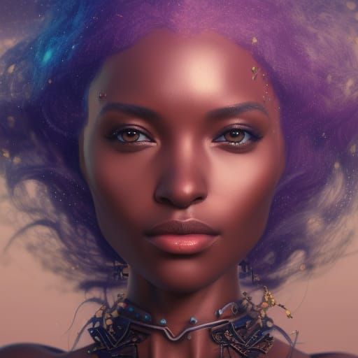 Celestial African Woman Dancing Among Stars