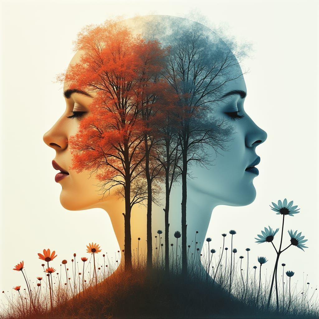 Floral Silhouette with Seasonal Double Exposure