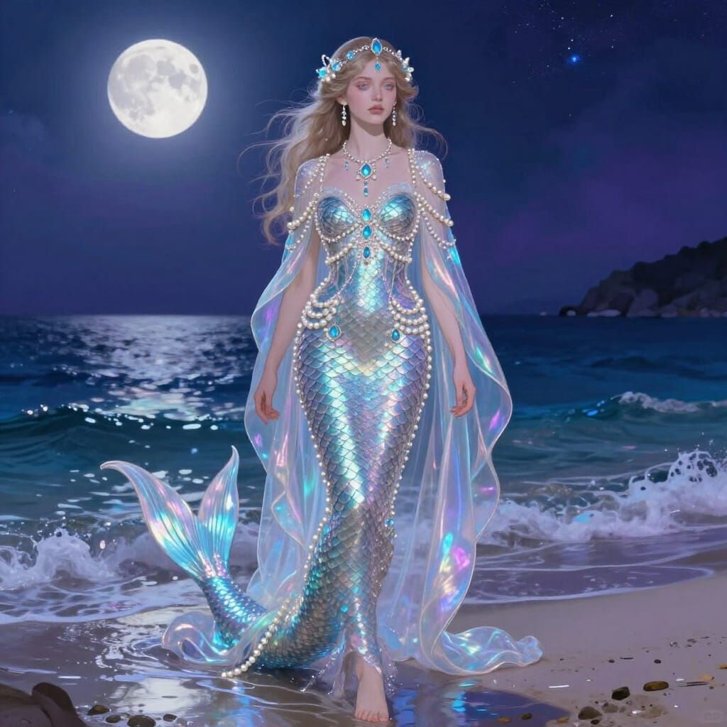 Mythical Night Sovereign on Shoreline, Moonlight Tide