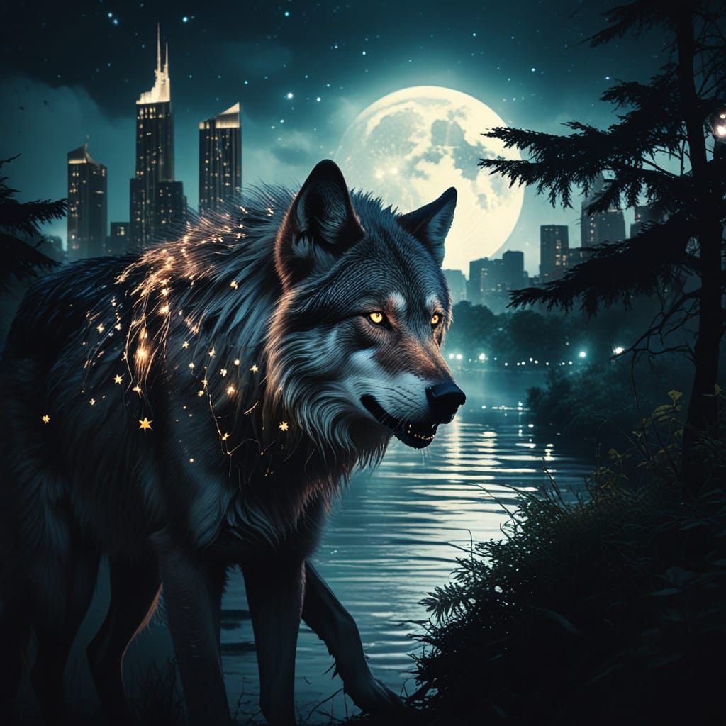 Gothic Werewolf Amidst Celestial Night