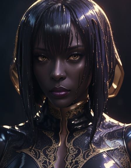 Elegant Black Woman in Latex & Lace in Tokyo Hostess Bar