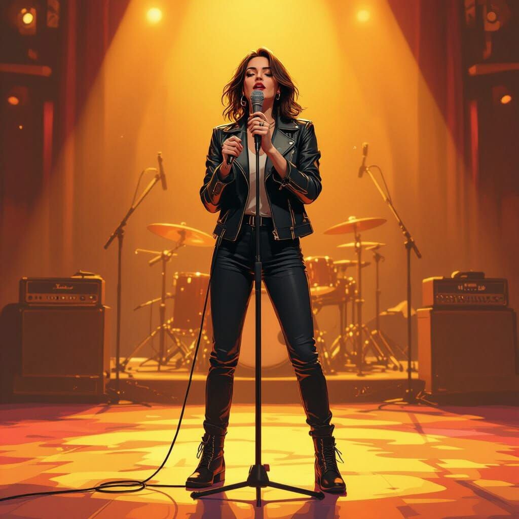 Singer-Songwriter on Stage: Modern Artistic Illustration