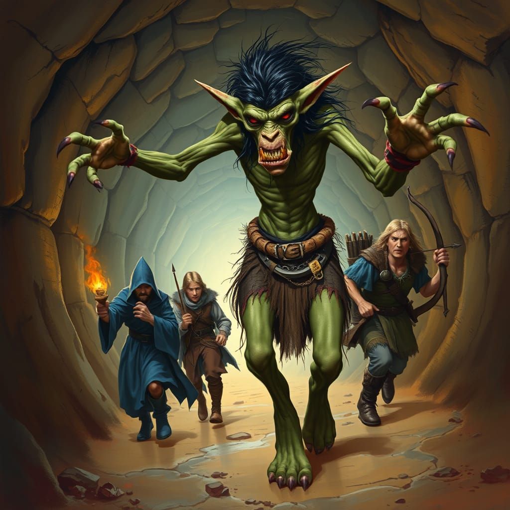 Fearsome Troll Pursues Fleeing Adventurers