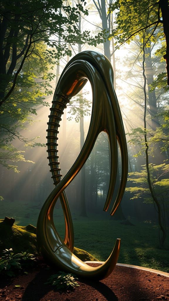 Ethereal Sculpture in Dreamlike Forest Setting