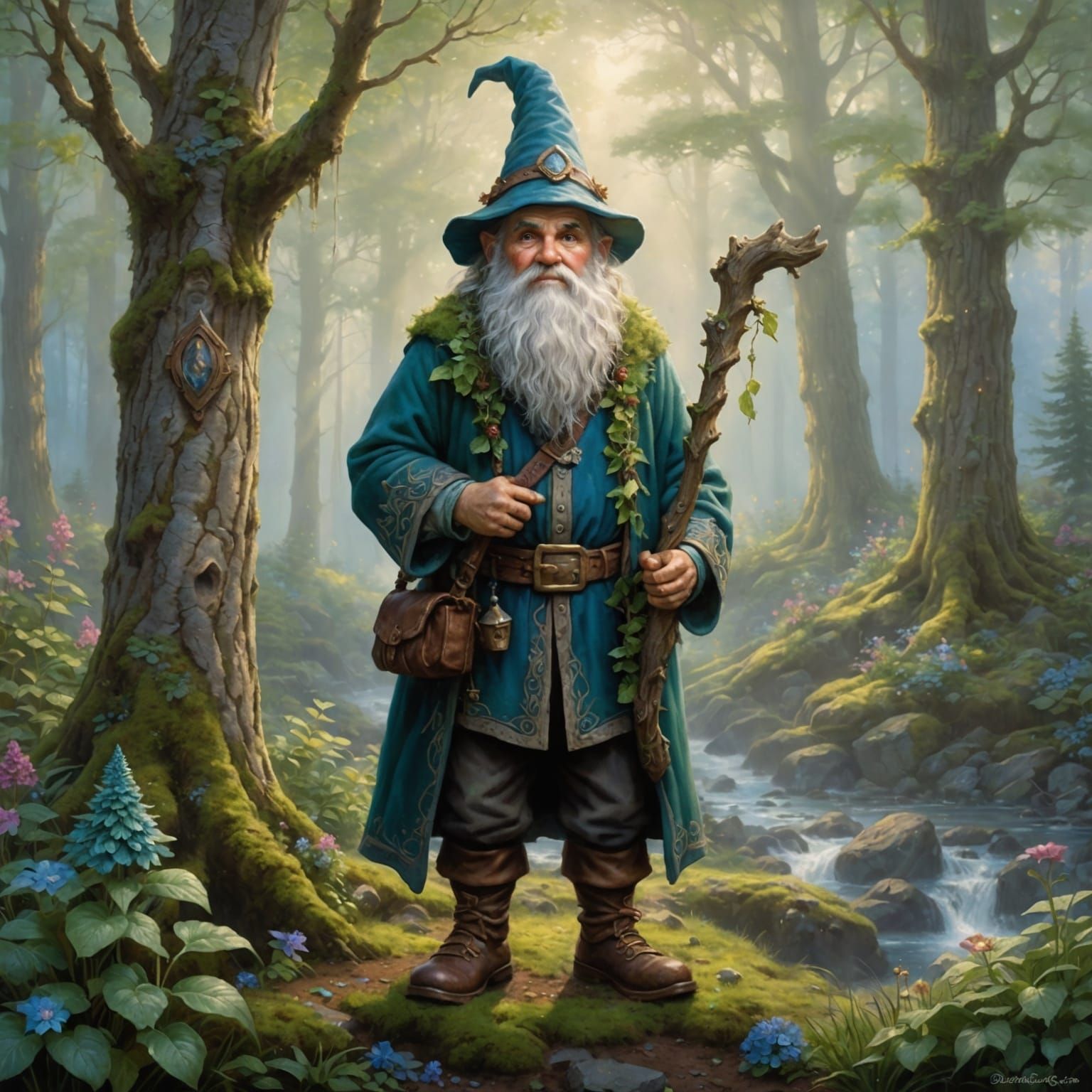 Ethereal Forest Gnome Druid in Fantasy Landscape