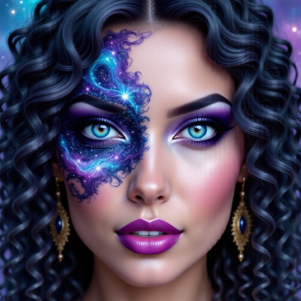 Lilith's Cosmic Portrait with Black Cat and Dragon