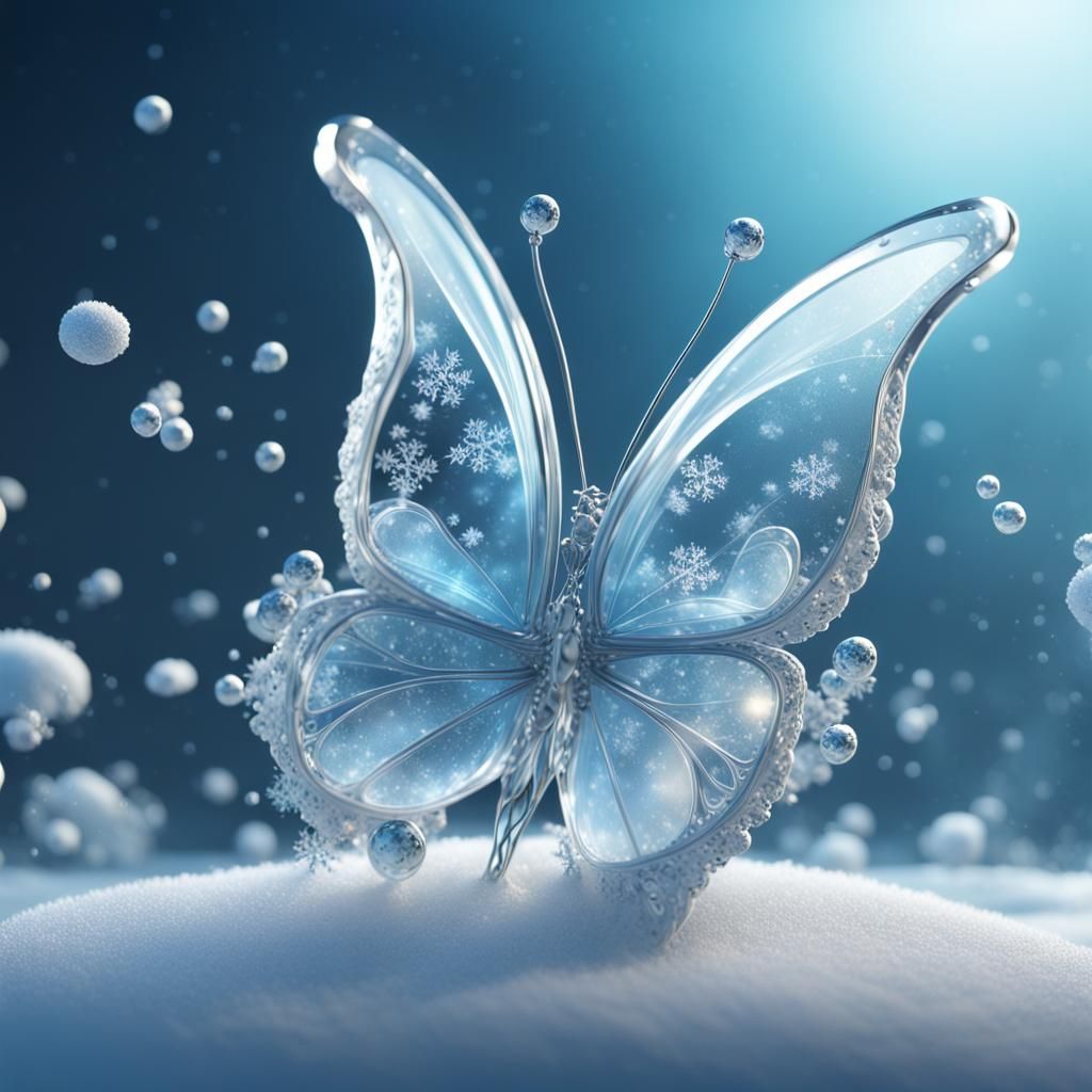 Crystal Butterfly with Bubbles in Fantasy Concept Art