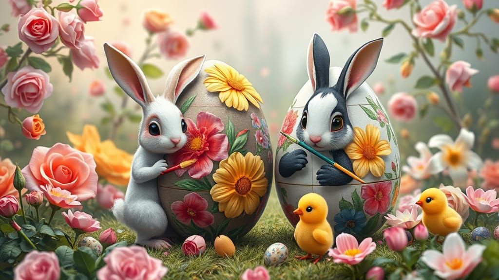 Easter Animals Painting Eggs in Psychedelic Style