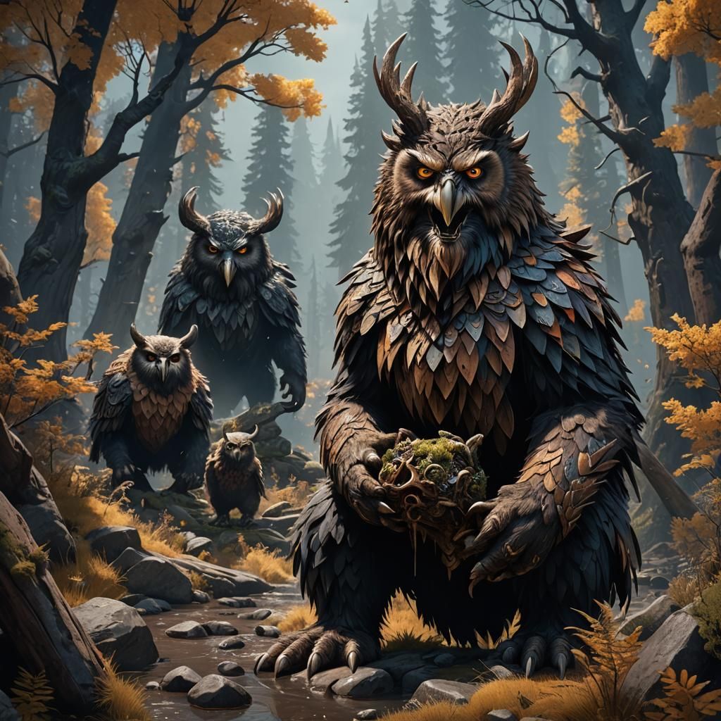 Fantastical Owlbear: Detailed Matte Painting