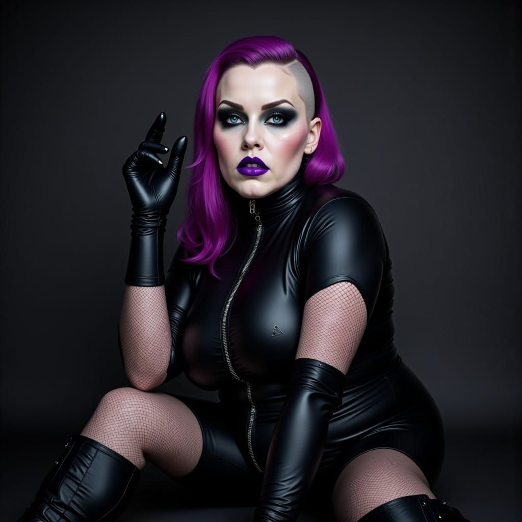 Gothic Woman with Neon Lips in Surrealist Style