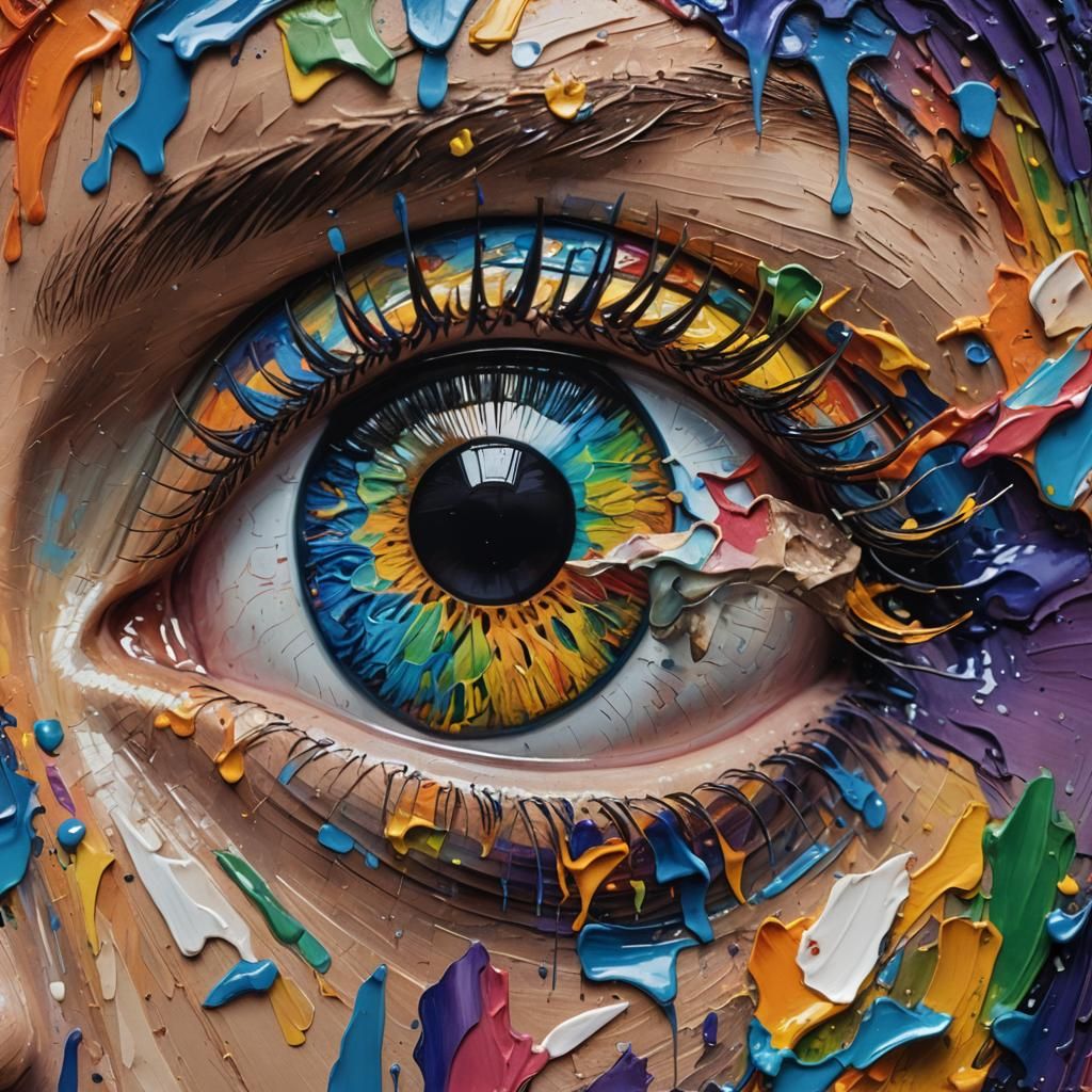 Vibrant Rainbow Eye Impasto Painting