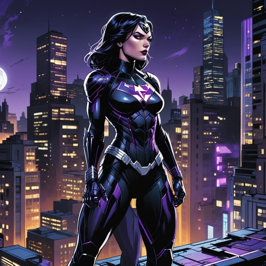 Superheroine with Cybernetics in Comic Book Style