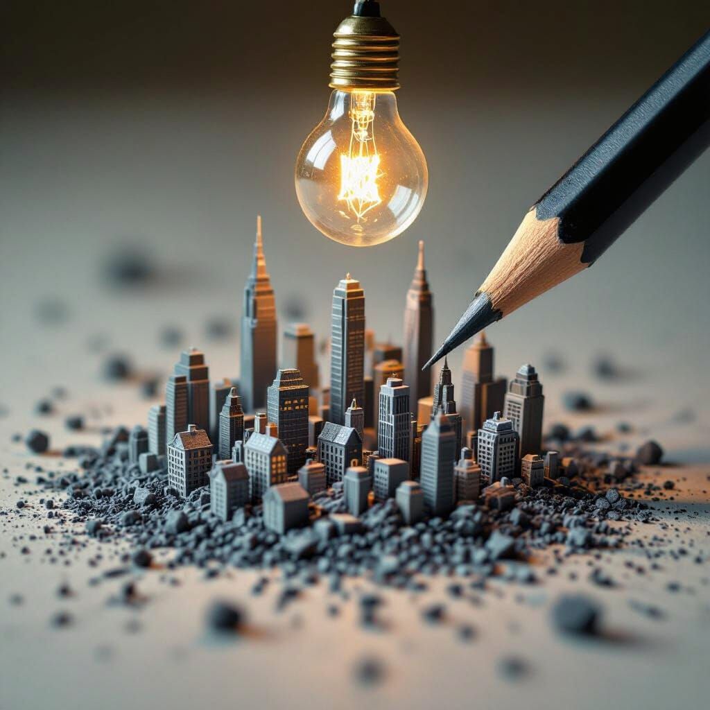 Miniature Cityscape from Pencil Shavings, Hyperrealistic