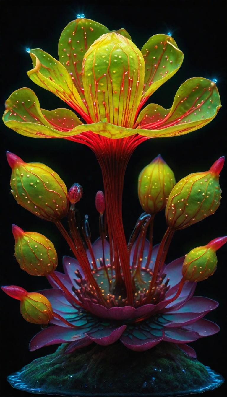 Bioluminescent Fluorescent Plant in Hyperrealistic Style