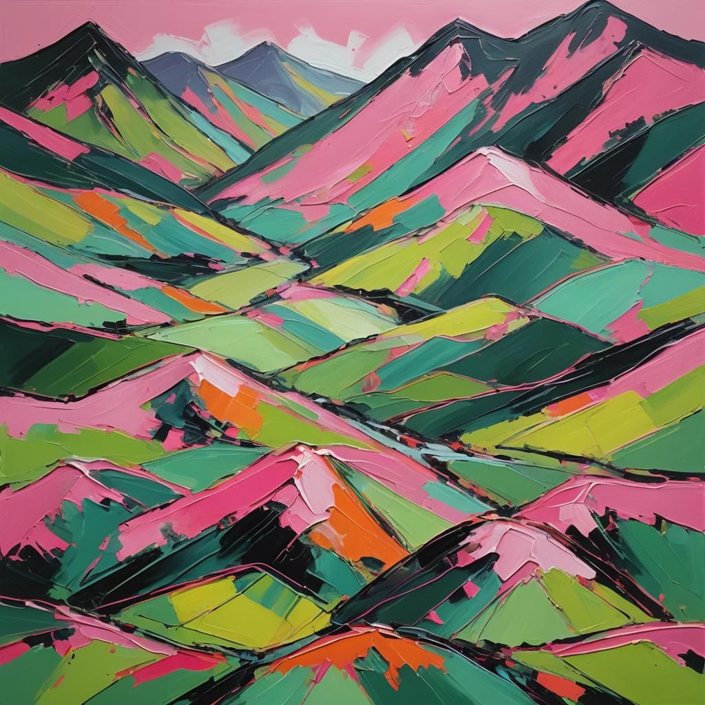 Vibrant Abstract Oil Painting of Welsh Mountains