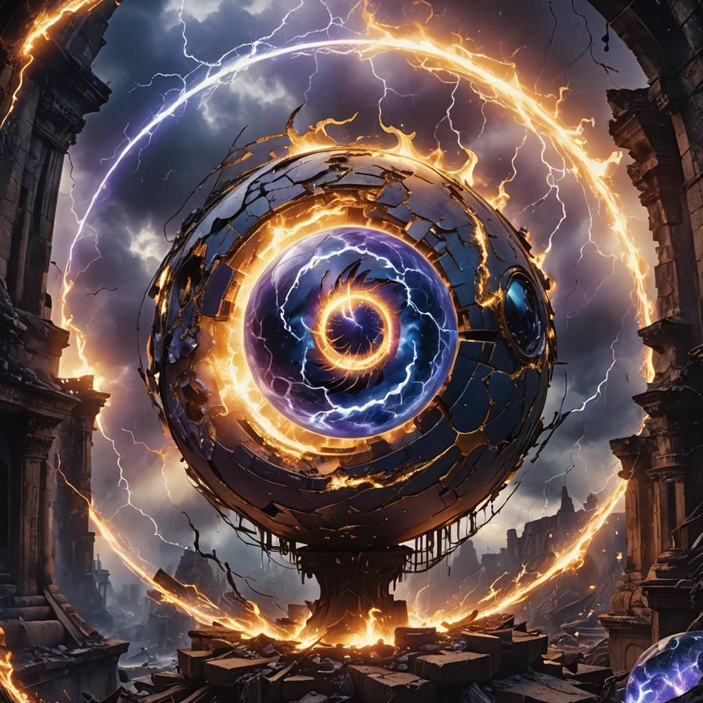 Ocular Sphere with Lightning in Dark Fantasy Style