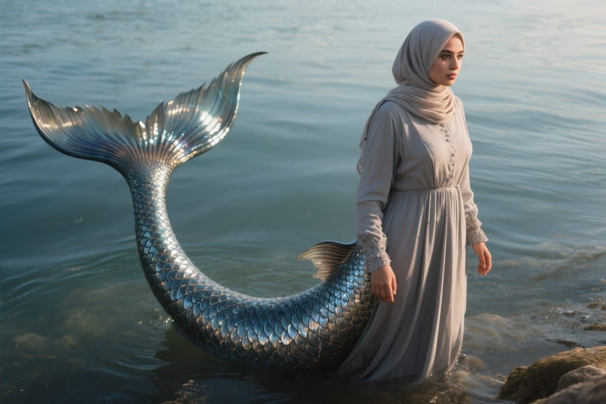 Mermaid Transformation of Muslim Woman: Ultra Photorealistic...