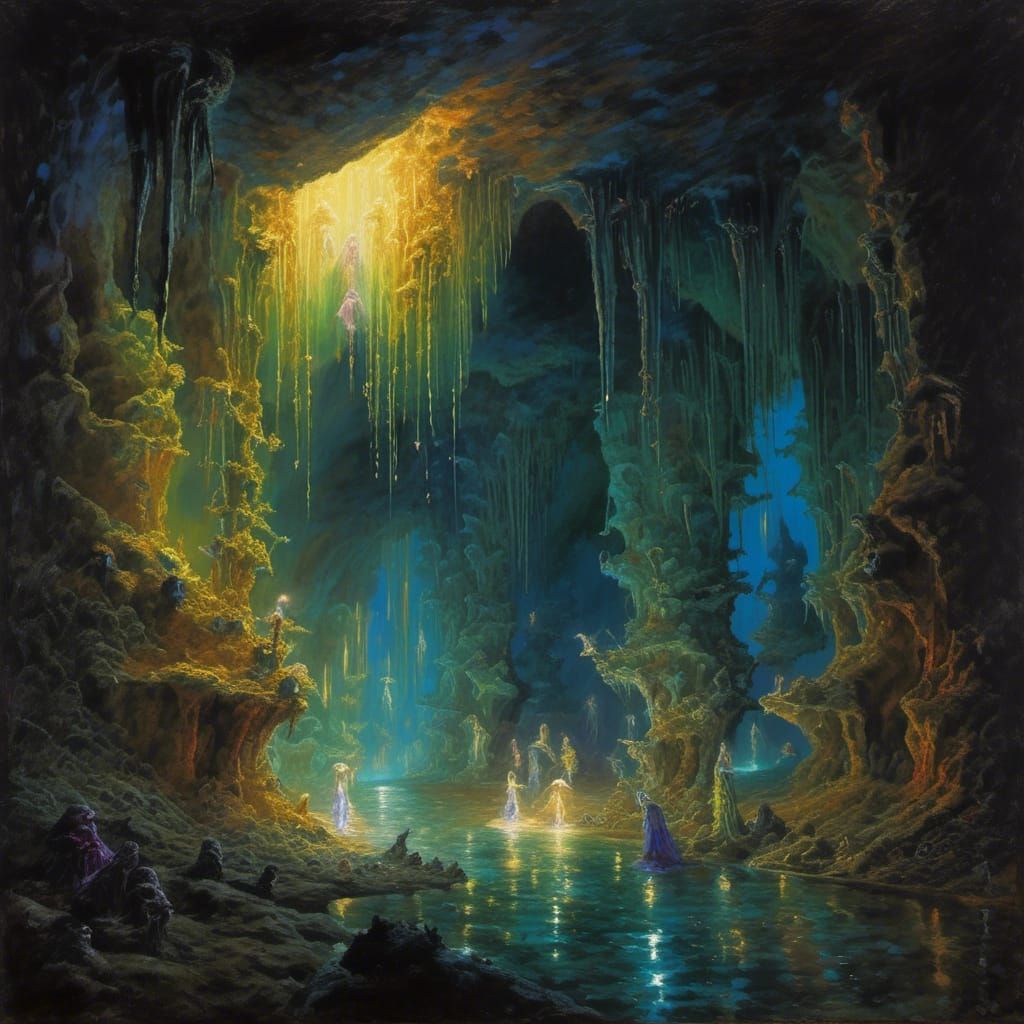 Luminescent Fairies Descend into a Glittering Crystal Cave