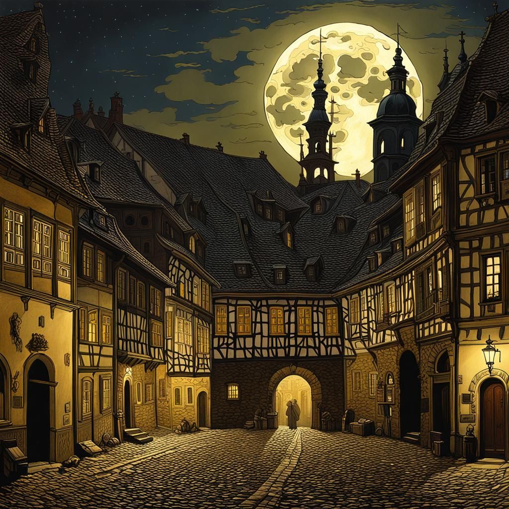 Pirna by Night in Romanticist Oil Painting Style
