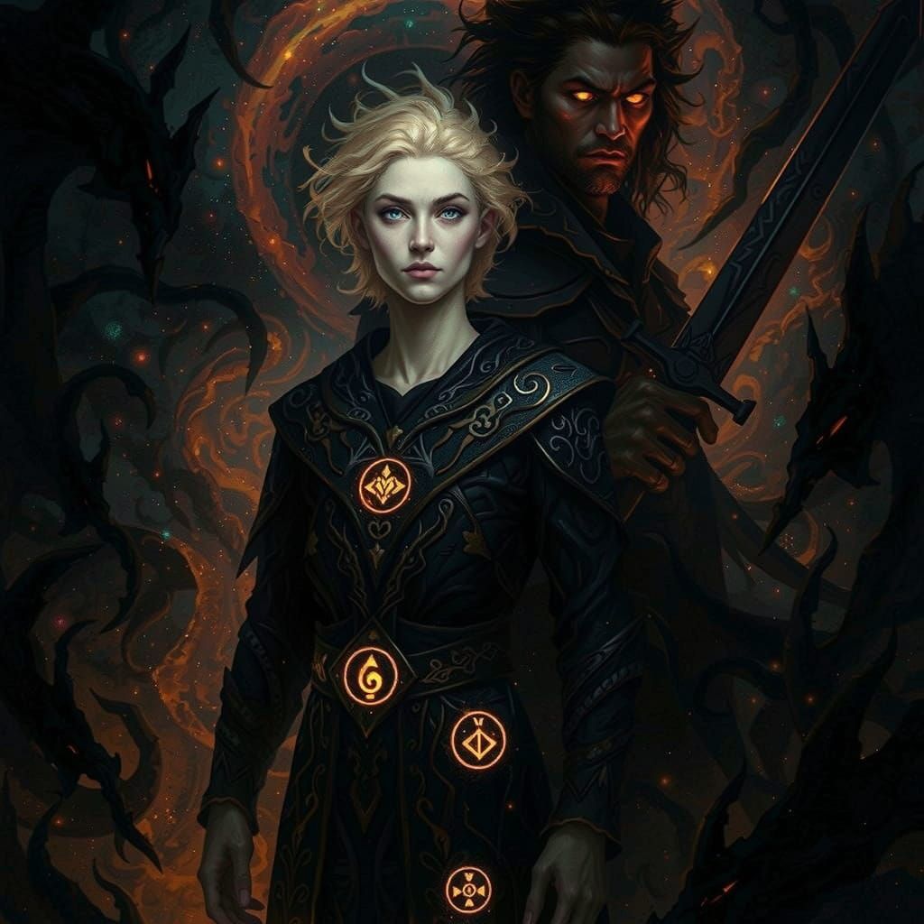 Androgynous Figure in Cosmic Vortex, High-Fantasy Art