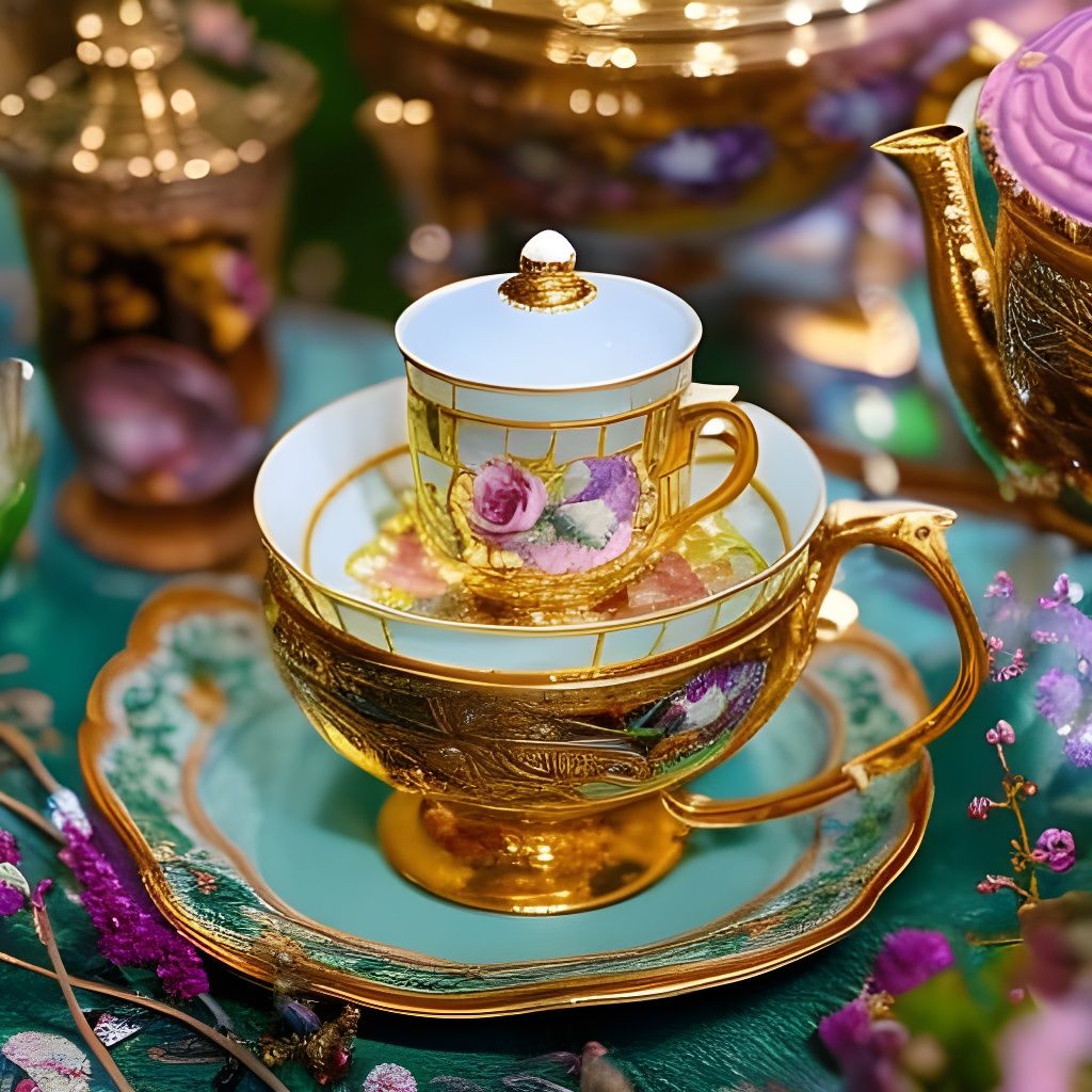 Enchanted Tea Party in Wonderland, 3D Render