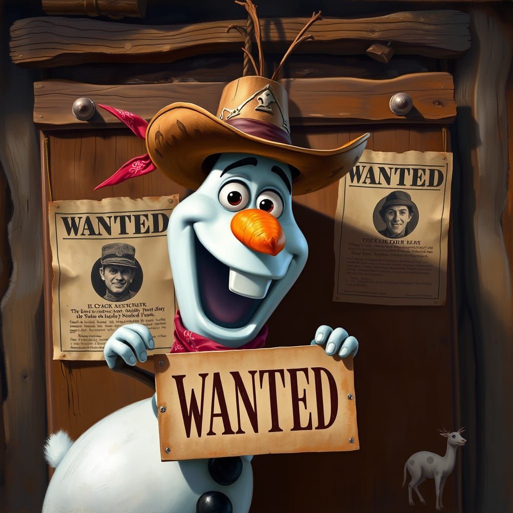 Rugged Cowboy Olaf Wanted Poster in Oil Painting Style