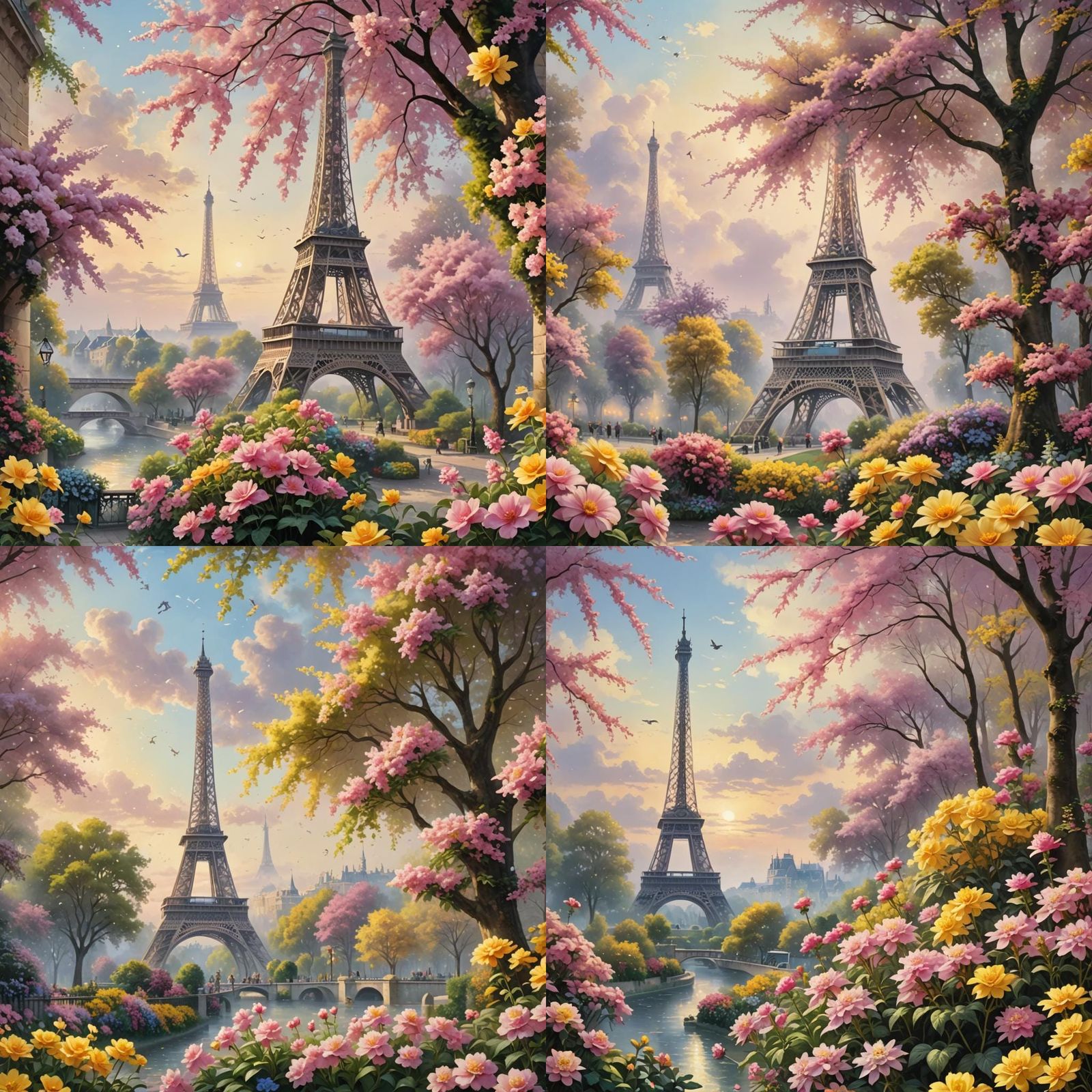 Paris Summer Scene Clipart with Eiffel Tower