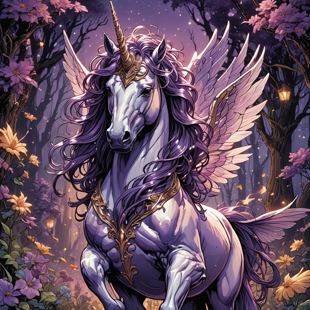 Purple Fairy Unicorn Hybrid in Comic Book Art