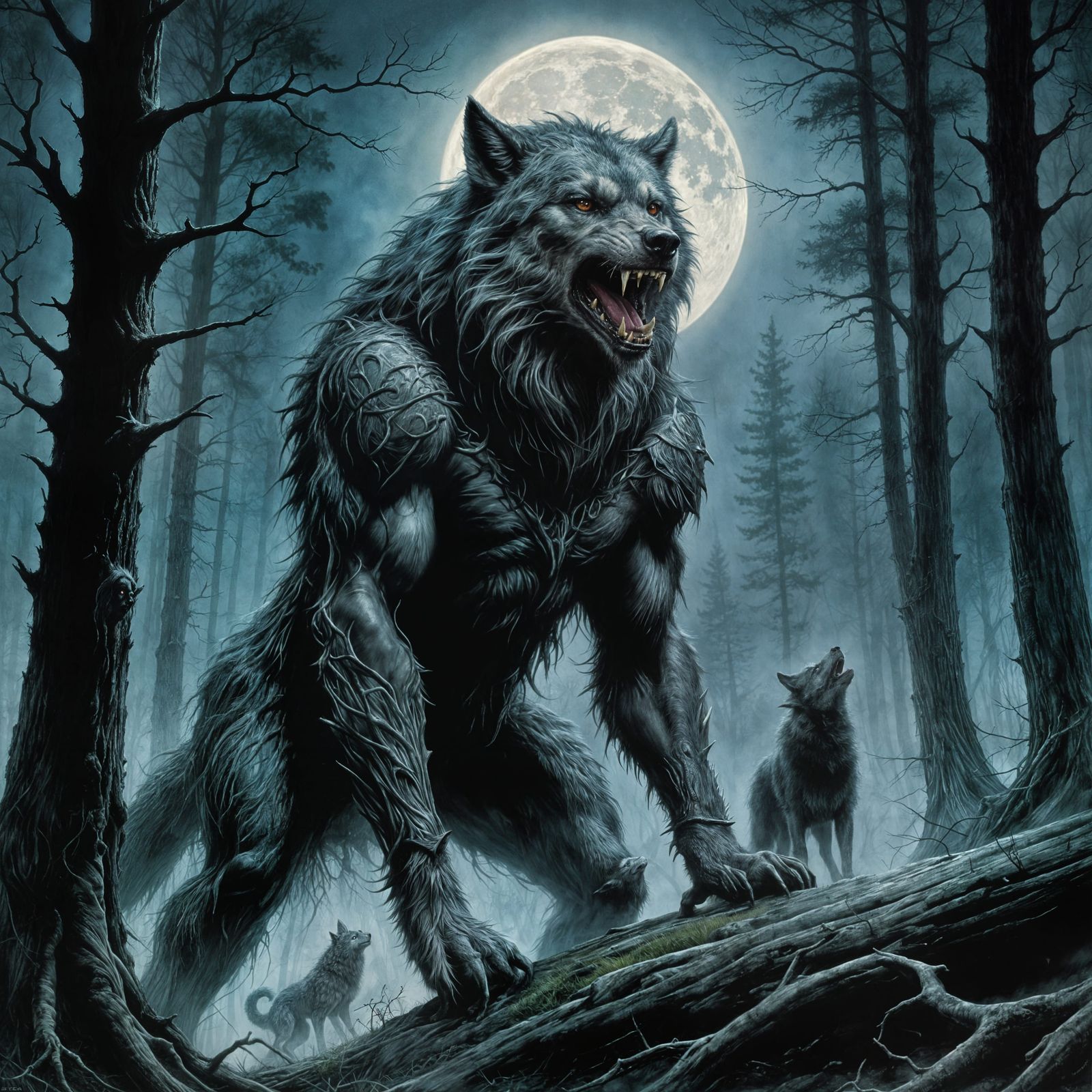 Werewolf Howling Under a Bloody Moon