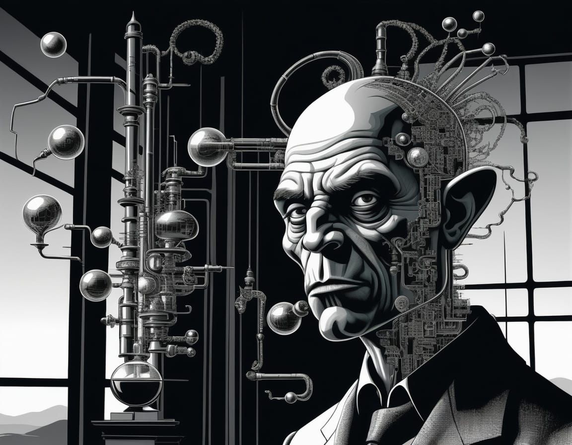 Cyborg Orc in a Whirlwind of Retrofuturistic Tech